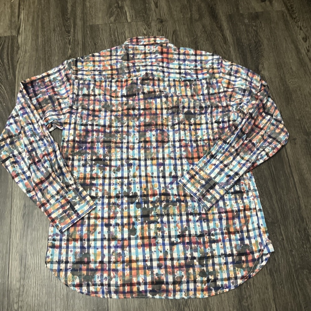 Visconti Black Men Sz M Button Up Blue Paisley Striped Mixed Long Sleeve Shirt - Picture 13 of 14